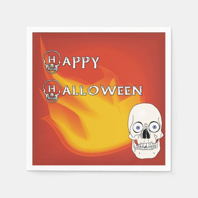 Scary Skull with Red and Yellow Ablaze Background Paper Napkins (Front)