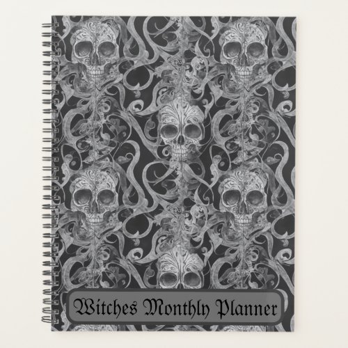Scary Skulls Gray Witches Monthly Planner