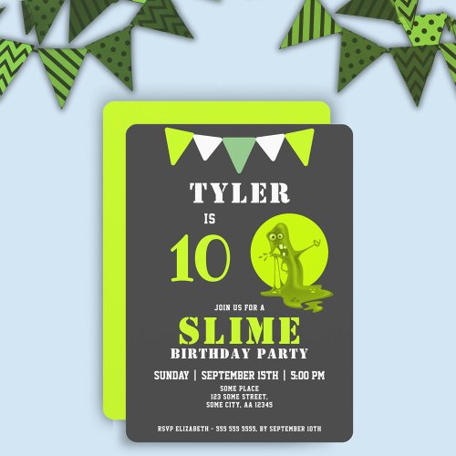 Scary Slime Monster Green Slime Birthday Party Invitation