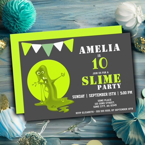 Scary Slime Monster Green Slime Birthday Party Invitation