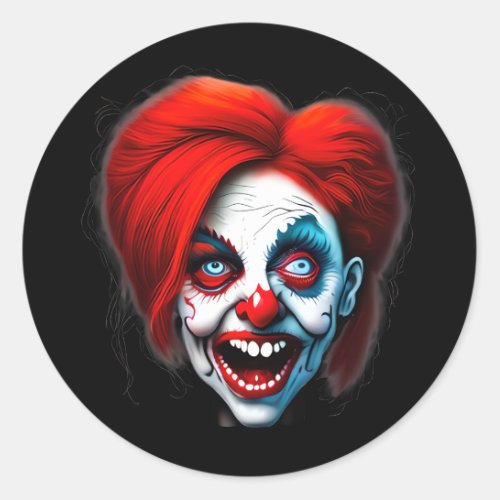 Scary Smiling Red Hair  Lady Clown Classic Round Sticker