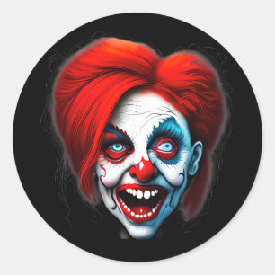 Scary Smiling Red Hair Lady Clown Classic Round Sticker