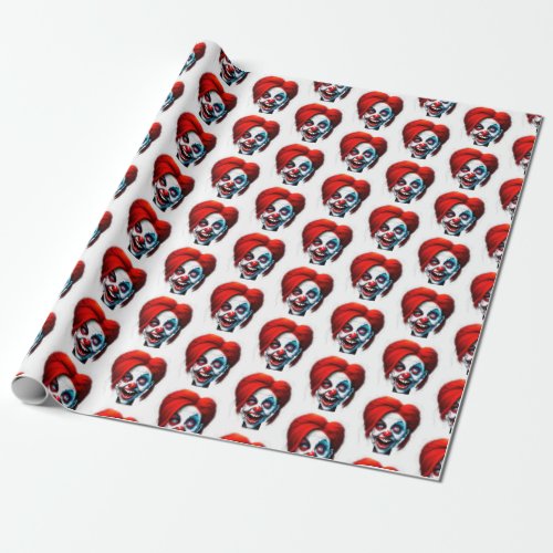 Scary Smiling Red Hair Lady Clown Wrapping Paper