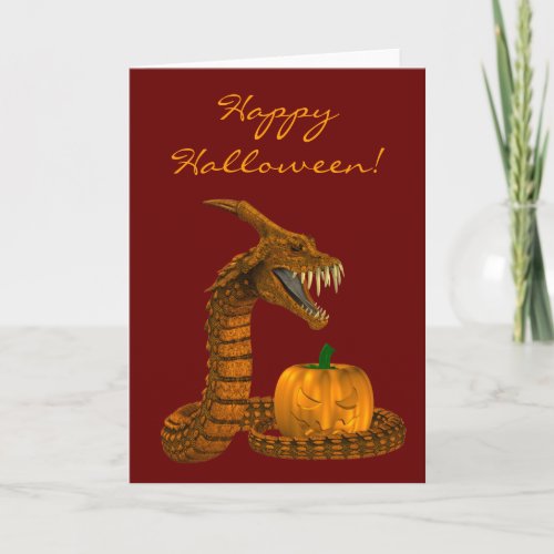 Scary Snake Protecting A Pumpkin Card