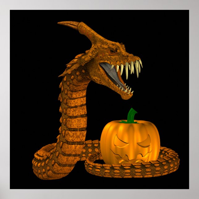 Scary Snake Protecting A Pumpkin Poster (Front)