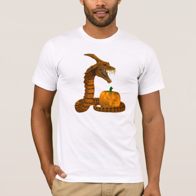 Scary Snake Protecting A Pumpkin T-Shirt (Front)