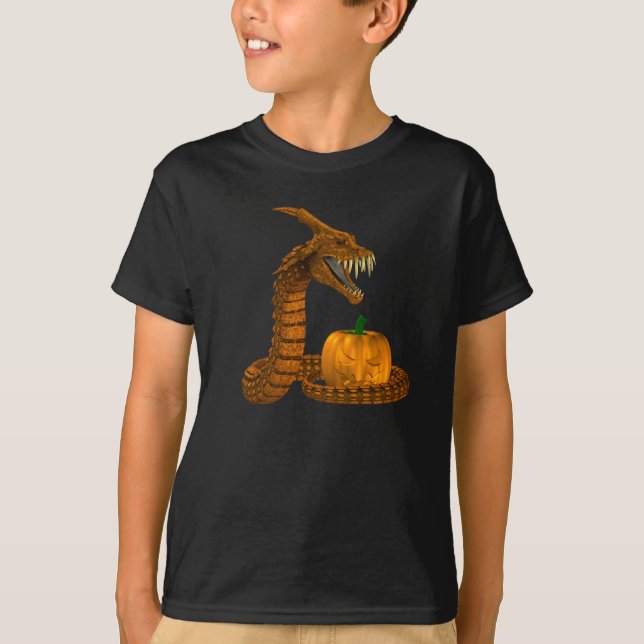 Scary Snake Protecting A Pumpkin T-Shirt (Front)