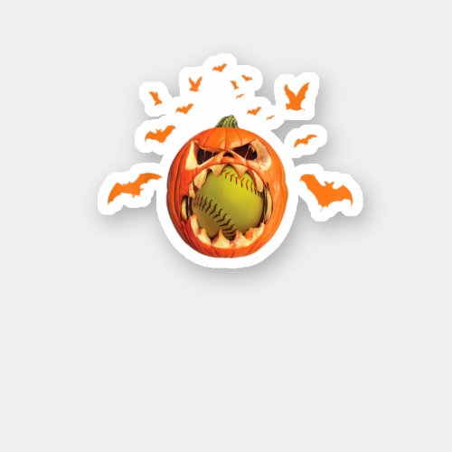 Scary Softball Jack O39Lantern Pumpkin Halloween S Sticker