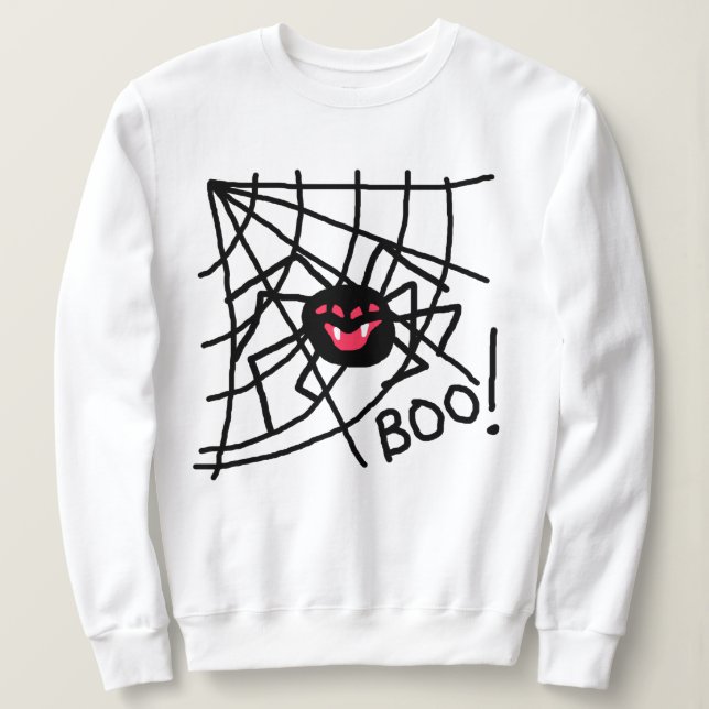 Scary Spider on Web Halloween Sweatshirt (Design Front)