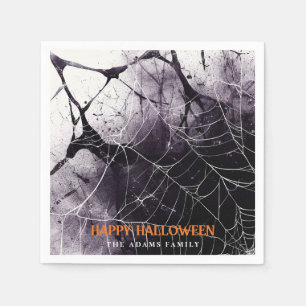 Scary Spider Web Happy Halloween Custom Name Napkins