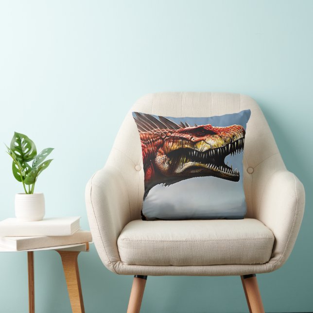 Scary Spinosaurus Dinosaur, Throw Pillow (Chair)