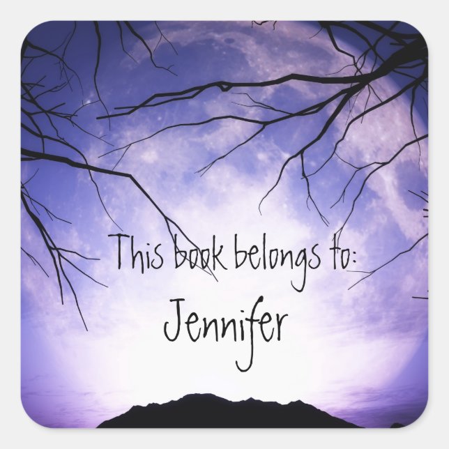 Scary Spook Moon Forest Trees Night Sky Bookplate (Front)