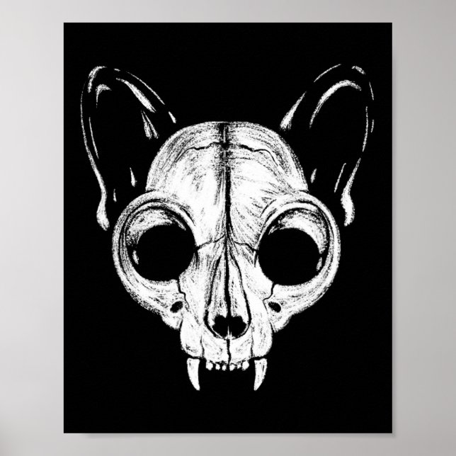 Scary Spooky Cat Feline Skull Skeleton Halloween A Poster (Front)