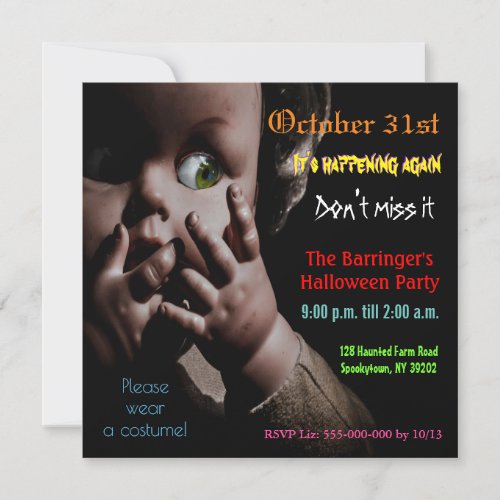 Scary Spooky Doll Surprised Halloween Party Invite