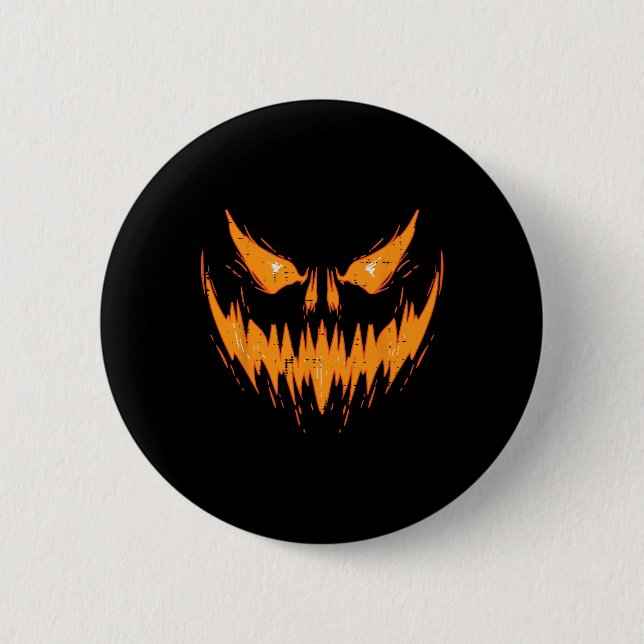 Scary Spooky Jack O Lantern Face Pumpkin Halloween Button (Front)
