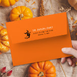 Scary Spooky Orange Halloween Party Return Address Envelope<br><div class="desc">Create your own custom, personalized, fun, creepy spooky black cat, cute scary ghost, black flying witch on broom halloween orange black and white, family name return address, smooth, classic, matte, birthday / costume / office party invitation / wedding invitation / greeting card / mail envelopes. Simply enter your name /...</div>