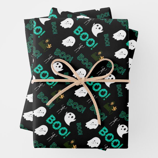  SCARY SPOOKY SEAMLESS HALLOWEEN PATTERN WRAPPING PAPER SHEETS (In situ)