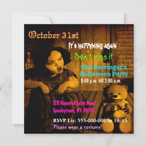 Scary Spooky Vintage Doll Halloween Invitation