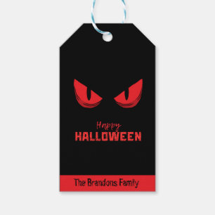 Scary Staring Red Eyes Happy Halloween Gift Tag