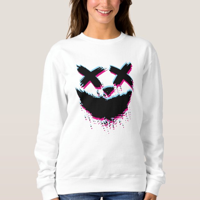 Scary Stroke Smile Face Glitch Happy Halloween Sweatshirt (Front)