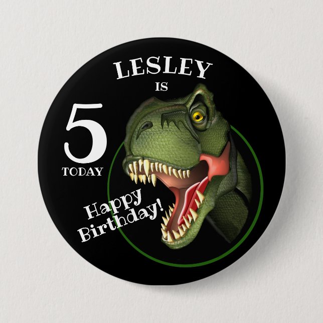 Scary T-Rex Dinosaur Customized Kids Age Button (Front)