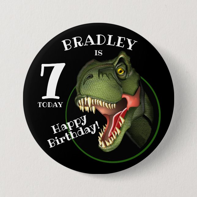 Scary T-Rex Dinosaur Kids Age Button (Front)