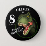 Scary T-Rex Dinosaur Kids Age Button<br><div class="desc">Is this scary Tyrannosaurus isn't looking for supper,  he really is trying hard to be
friendly,  and wants to wish a special child a very HAPPY BIRTHDAY!
Customize the child's name and age.</div>