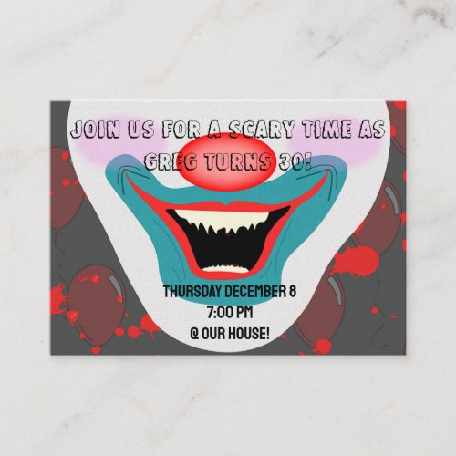 Scary Time Clown Invitation 