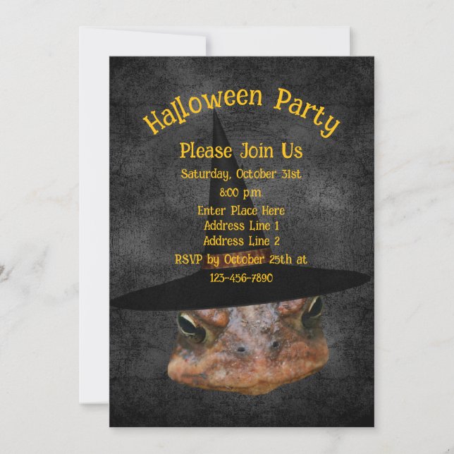 Scary Toad Face In Witch Hat Halloween Invitation (Front)