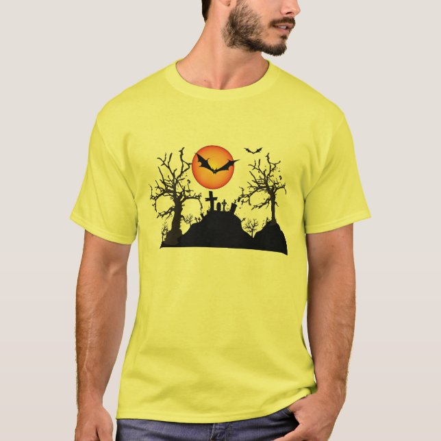 Scary Trees with Bats Halloween T-Shirt (Front)
