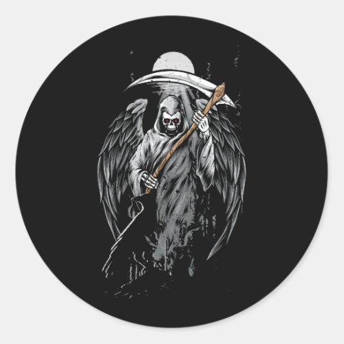 Scary Valhalla Grim Reaper Death Scythe Grunge Hor Classic Round Sticker