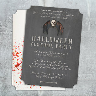 Scary Vampire Bat Wings Skull Halloween Party Invitation