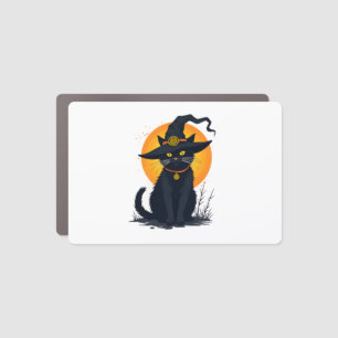 Scary Vintage Black Cat with Witch Hat Full Moon - Car Magnet