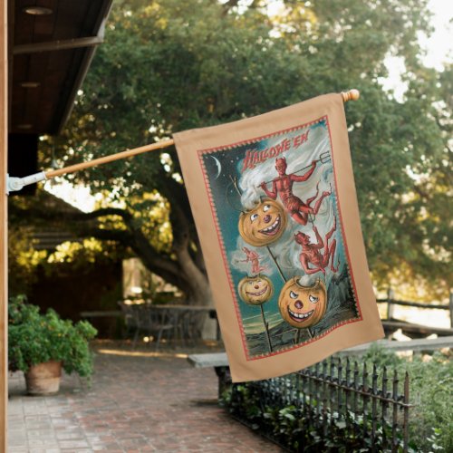 Scary Vintage Halloween Devils and Jack_O_Lanterns House Flag