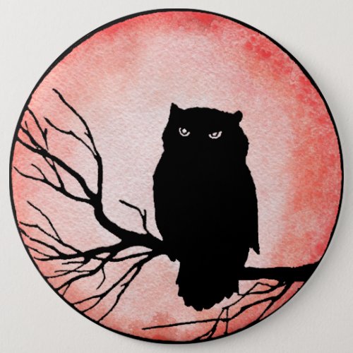 Scary Vintage Owl with Blood Red Watercolor Moon Button