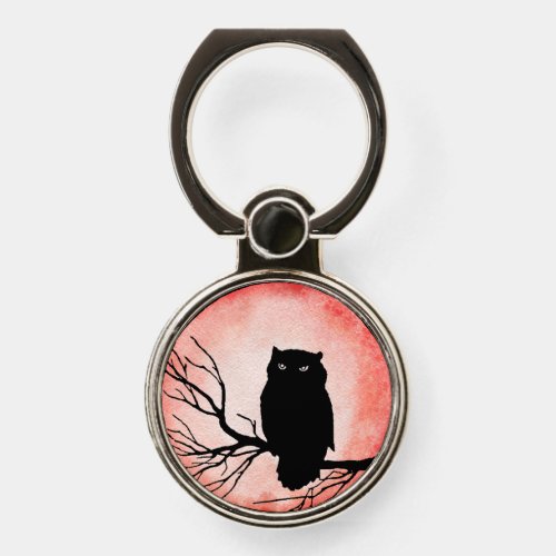 Scary Vintage Owl with Blood Red Watercolor Moon Phone Ring Stand