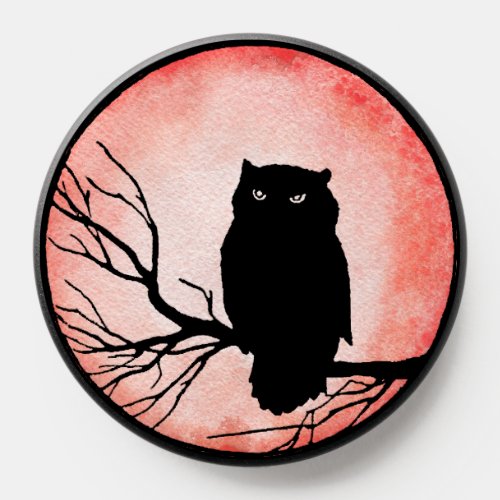Scary Vintage Owl with Blood Red Watercolor Moon PopSocket