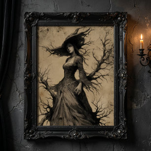 Scary Vintage Salem Witch Gothic Spooky Halloween Poster