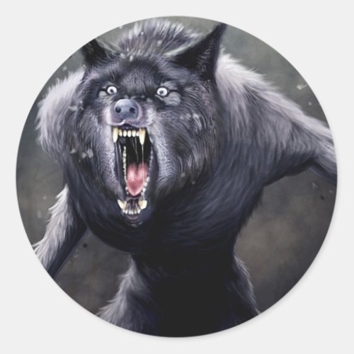 scary werewolf classic round sticker