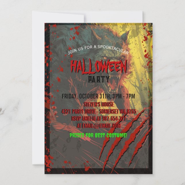 Scary Werewolf Halloween Invitation (Front)