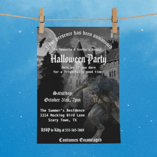 Scary Werewolf Haunted House Halloween Party Invitation