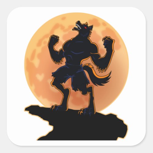 Scary Werewolf Howling Trick or Treat Halloween Square Sticker