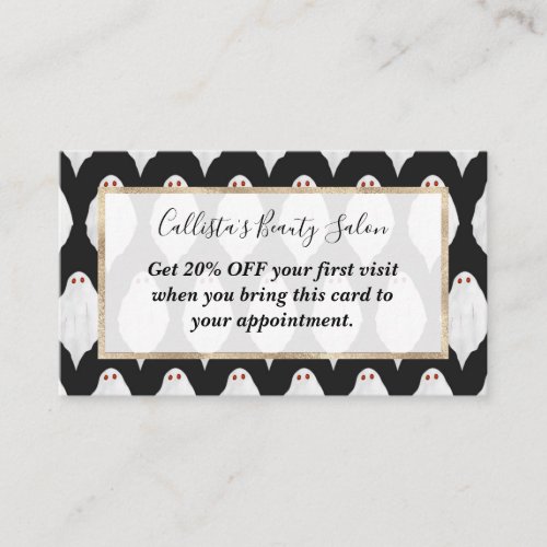 Scary White Halloween Ghosts Watercolor Pattern Discount Card