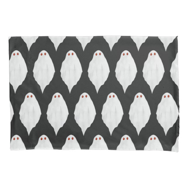Scary White Halloween Ghosts Watercolor Pattern Pillow Case (Front)