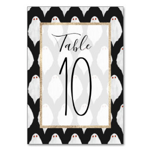 Scary White Halloween Ghosts Watercolor Pattern Table Number