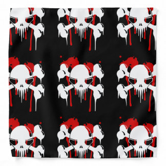 Scary White Skull & Bones On Black Bandana