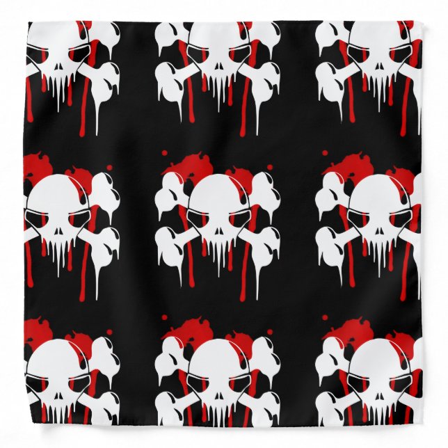 Scary White Skull & Bones On Black Bandana (Front)
