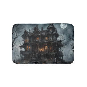 Scary White with Black Spiders Halloween Pumpkin Bath Mat