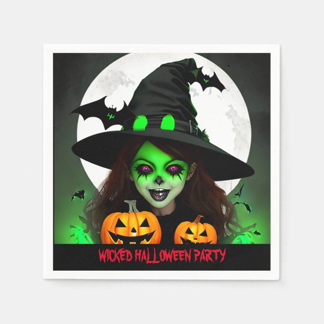 Scary Wicked Witch Halloween Party Napkins (Front)