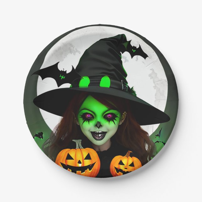 Scary Wicked Witch Halloween Party Paper Plates (Front)